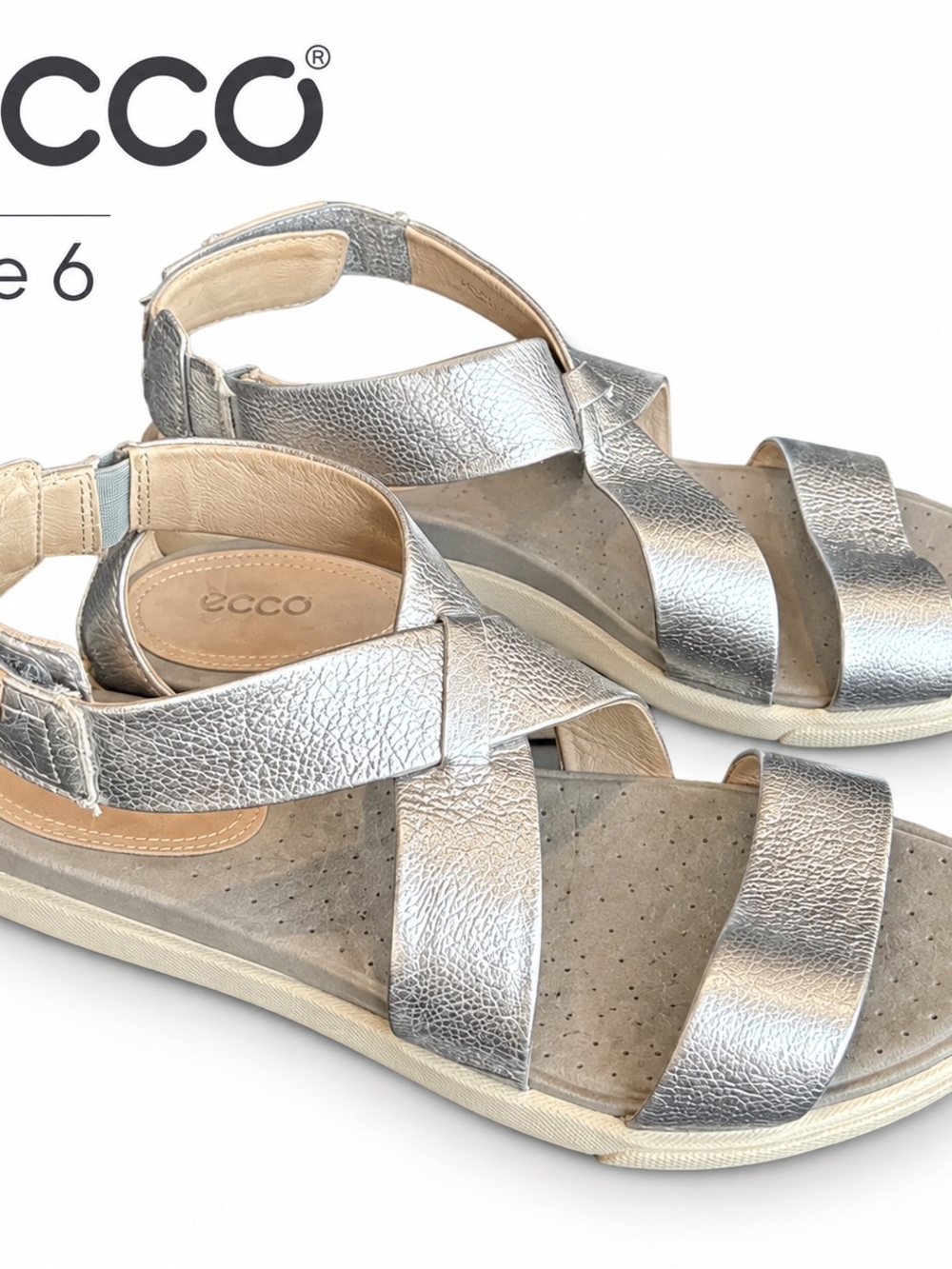 Ecco Women’s Silver Metallic Leather Strappy Sandals